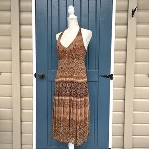 Vintage Halter Dress Boho Fall Earth-tone Women 
Size 4 Elegant Brown Patterned
